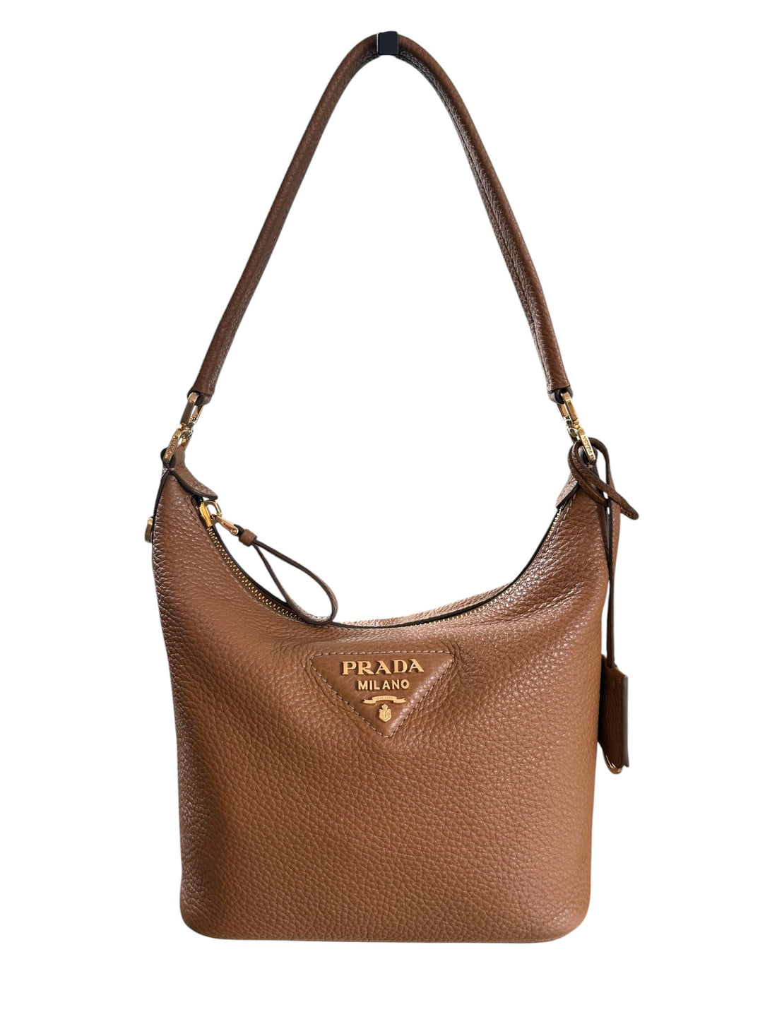 Prada Vitello Daino Soft Mini Schultertasche in Karamell.
