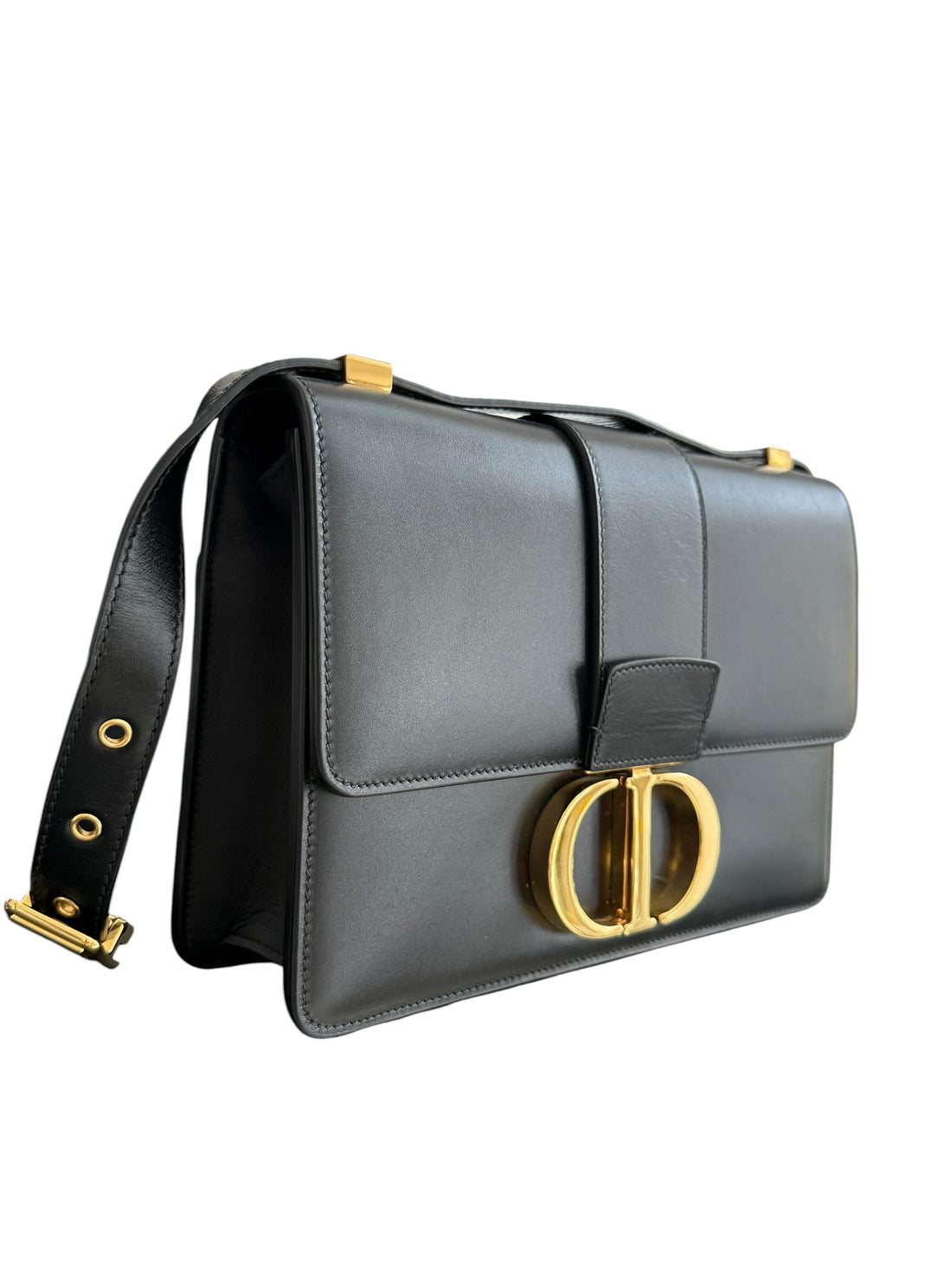 Christian Dior 30 Montaigne aus schwarzem Kalbsleder und goldfarbenen Beschlägen