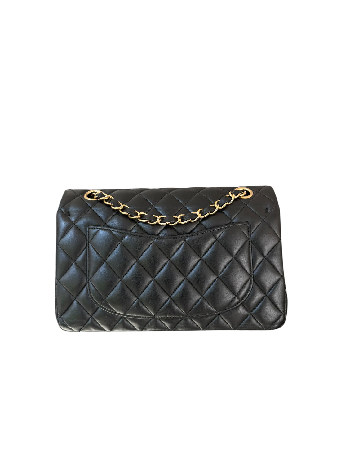 Chanel Small Classic Double Flap Bag aus schwarzem Lammleder und goldfarbener Hardware
