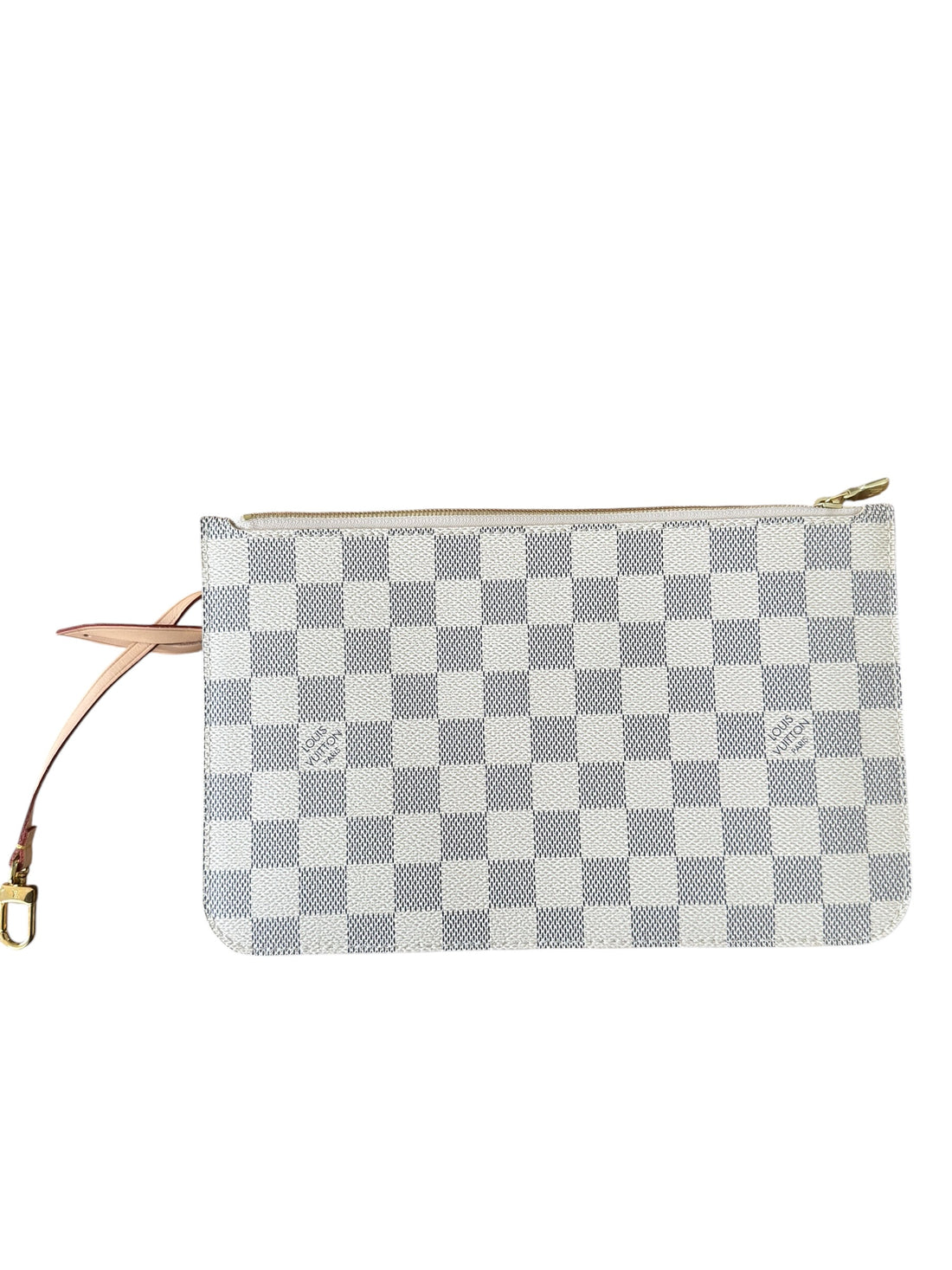 Louis Vuitton Pochette Canvas Damier Azur aus einer Neverfull.