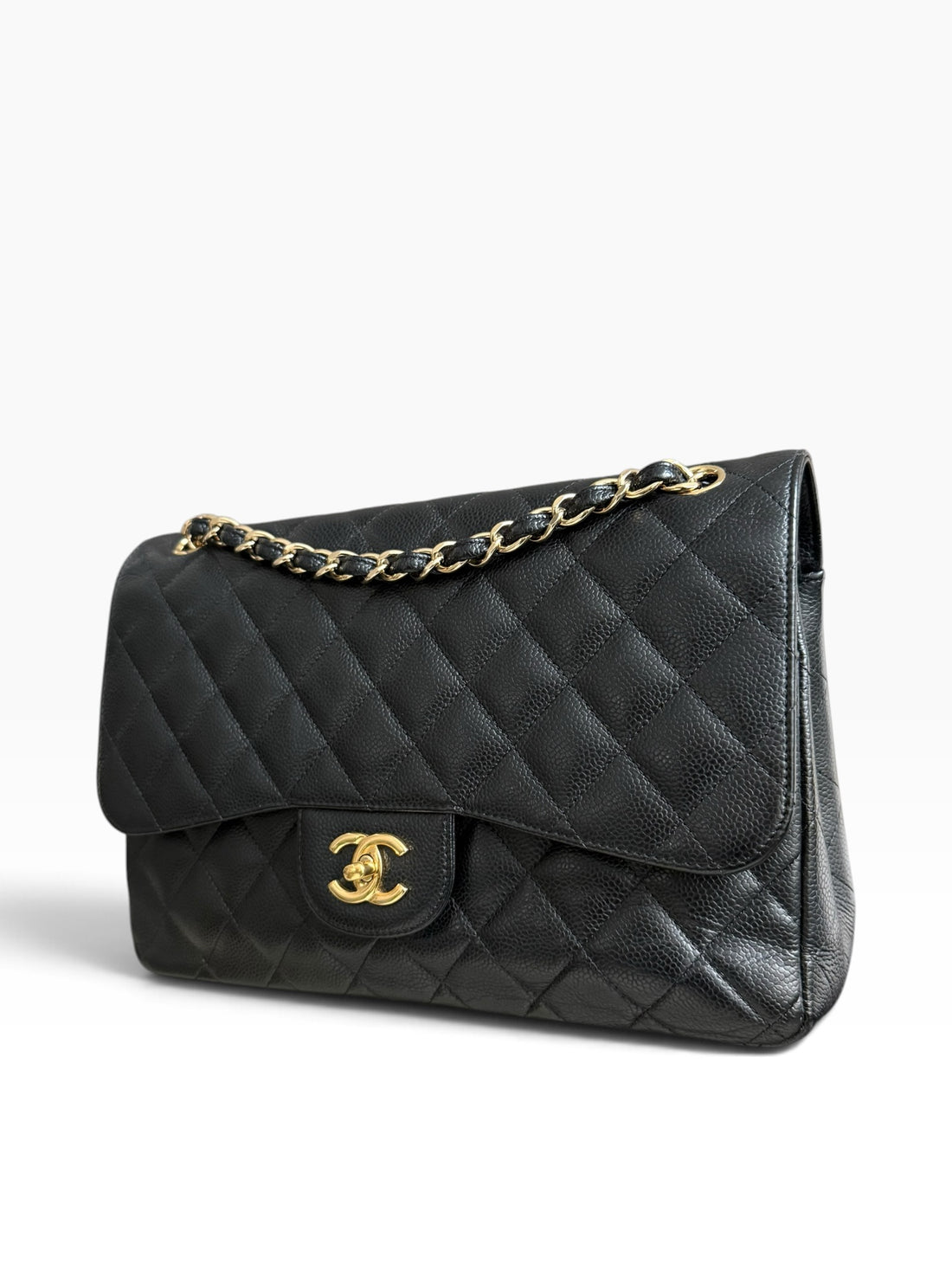 Chanel Classic Timeless Jumbo Double Flap Bag aus schwarzem Caviarleder