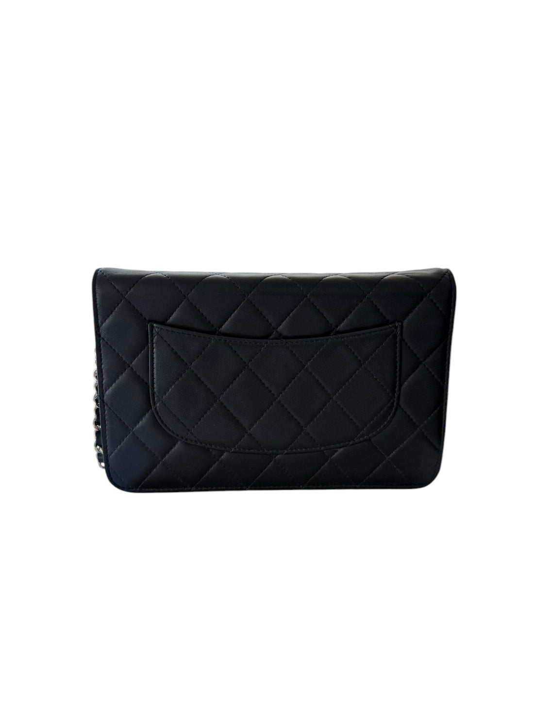 Chanel WOC Wallet on Chain aus schwarzem Lammleder und silberfarbener Hardware