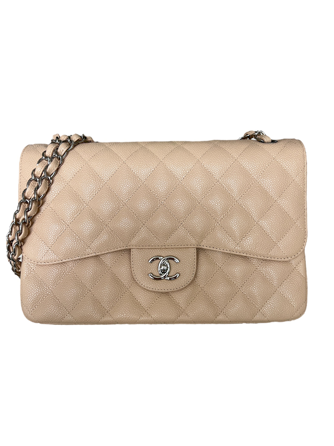 Chanel Classic Double Flap Bag aus beigem Caviarleder