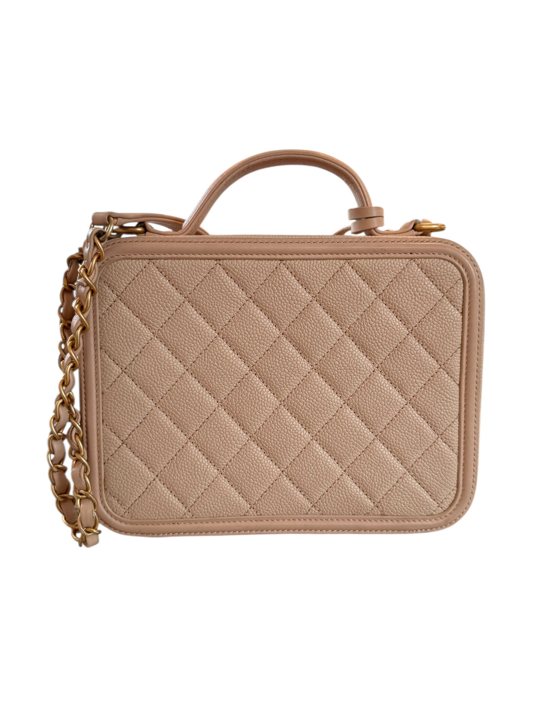 Chanel Vanity Case Medium aus strapazierfähigem Caviar-Leder in Beige