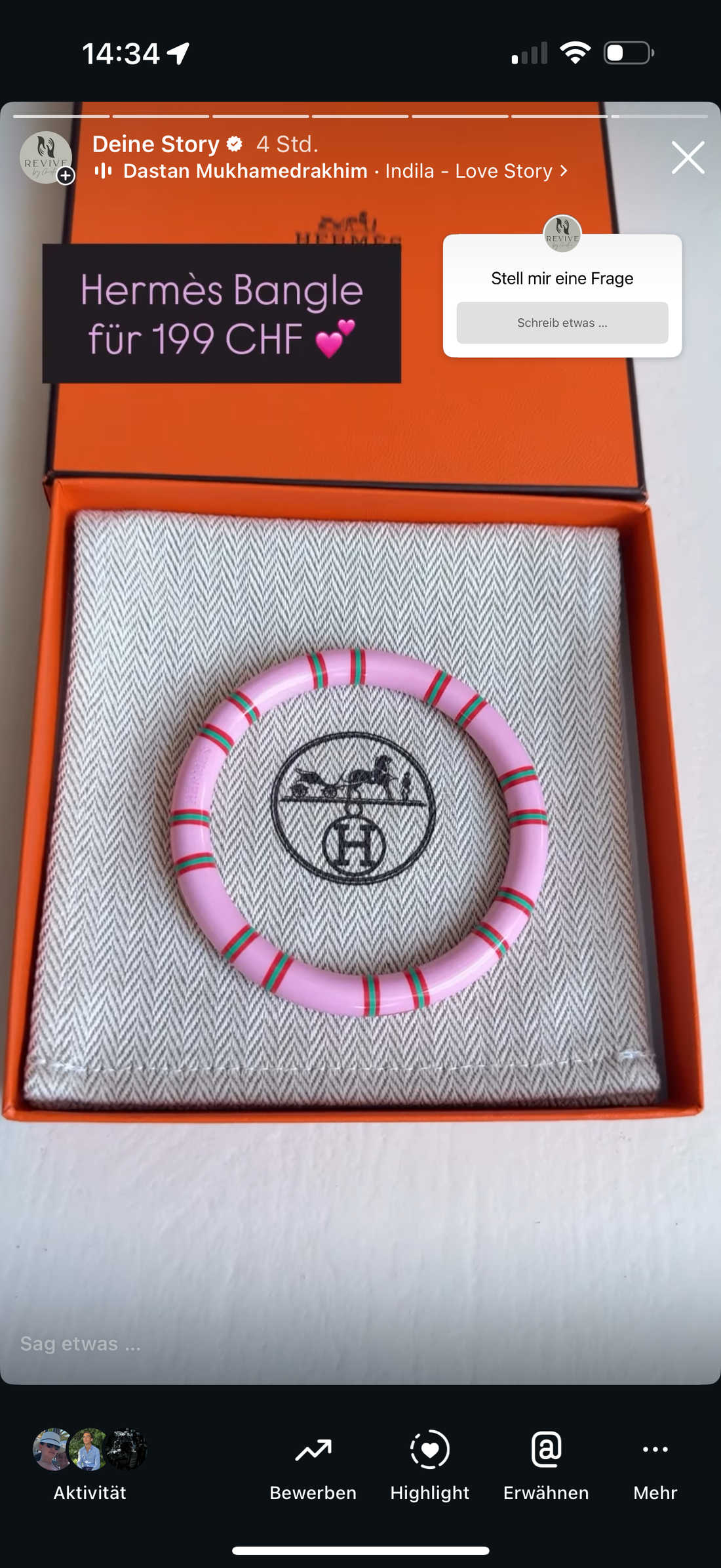 Hermès H Equipe Nautique bangle in Tropique Rose.