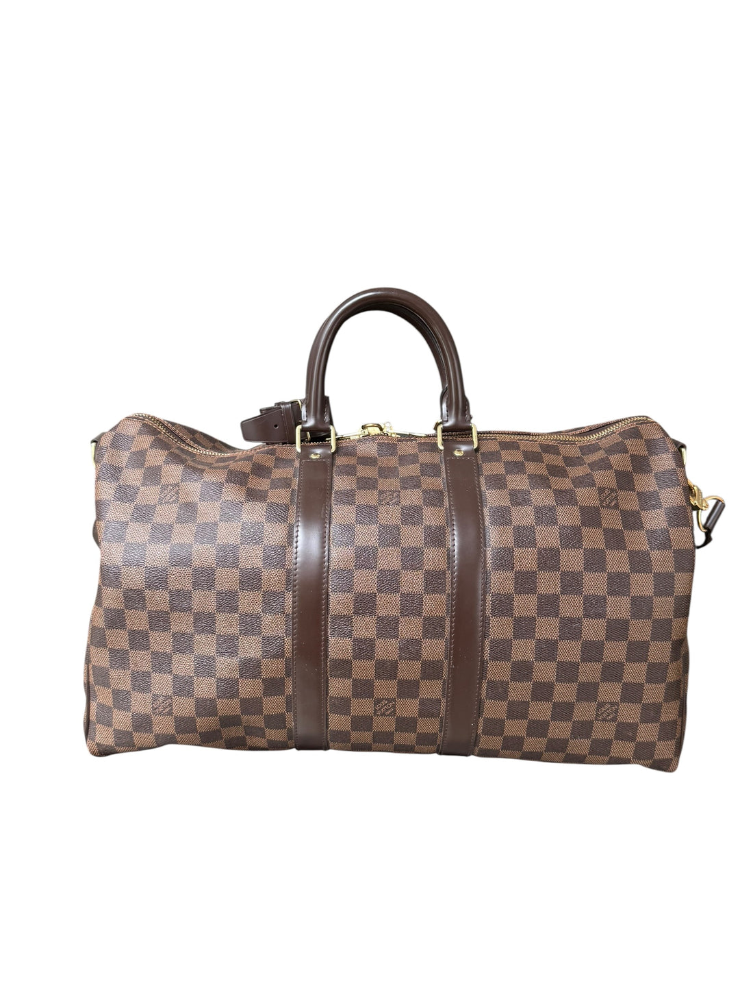 Louis Vuitton Keepall 45 in Damier Ebene mit abnehmbaren und verstellbaren Schulterriemen.