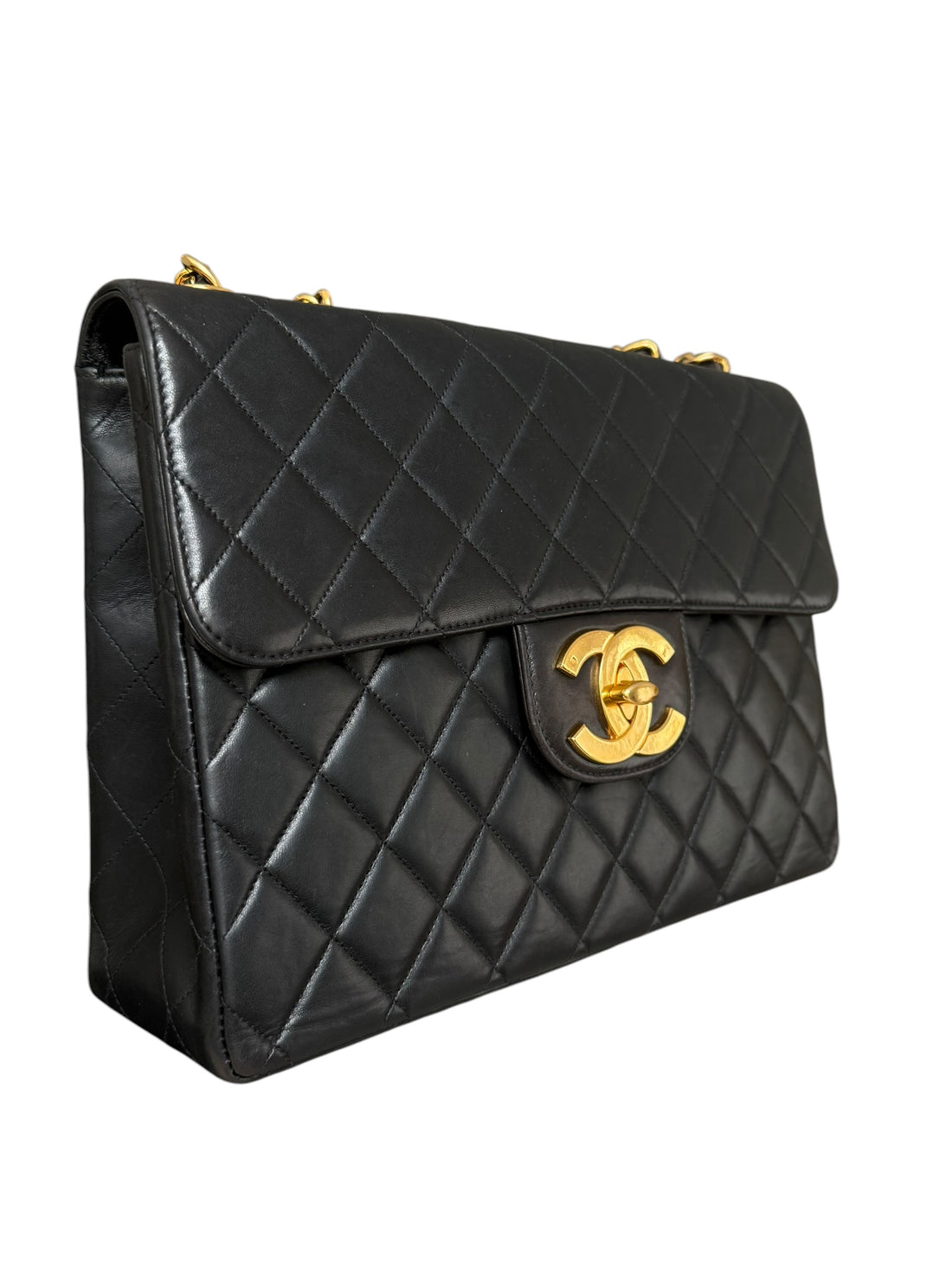 Chanel Classic Timeless Jumbo Flap Bag Vintage aus gestepptem Lammleder und 24 Karat vergoldeter Hardware