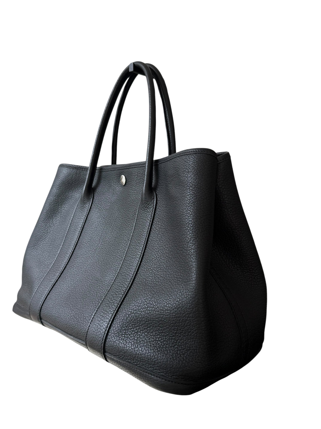 Hermès Garden Party Shopper 36 aus weichem Negonda Leder in der Farbe Noir – schwarz und silberfarbener Palladium Hardware.