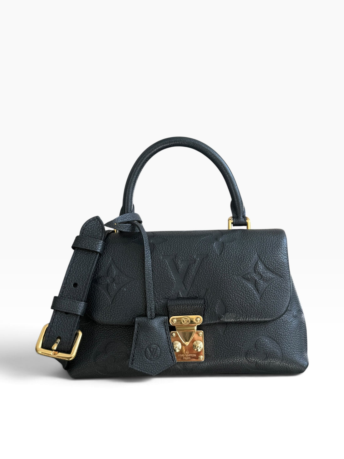 Louis Vuitton Madeleine BB aus schwarzem genarbtem Monogram Empreinte Rindsleder.