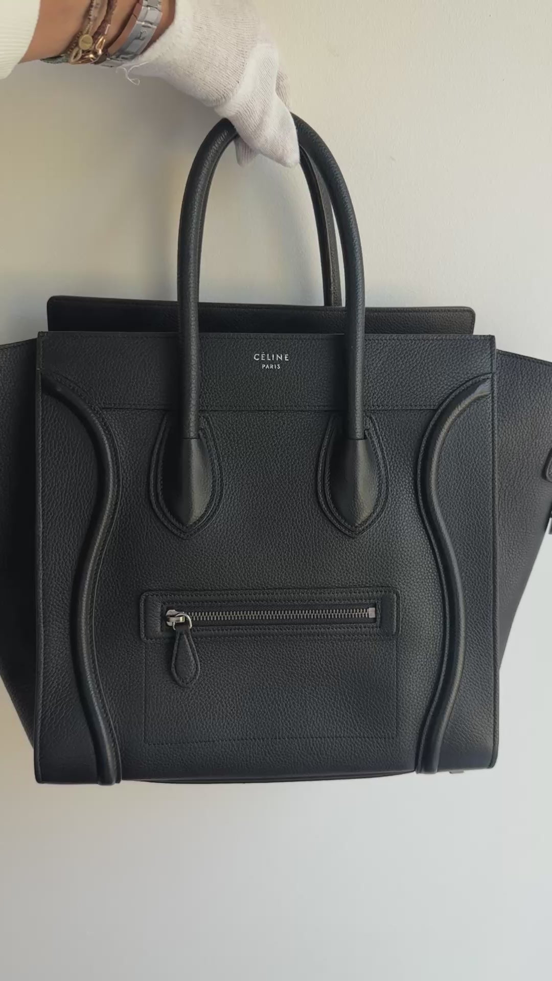 CELINE Mini Luggage Tote Bag Black Leder
